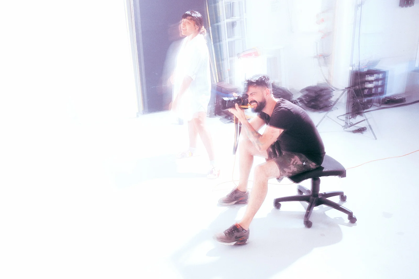 Behind the scenes moment from professional photography production