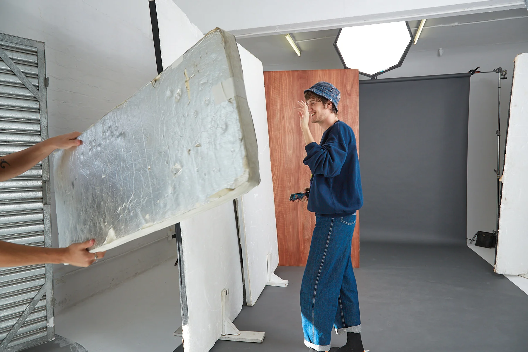 Behind the scenes moment from professional photography production