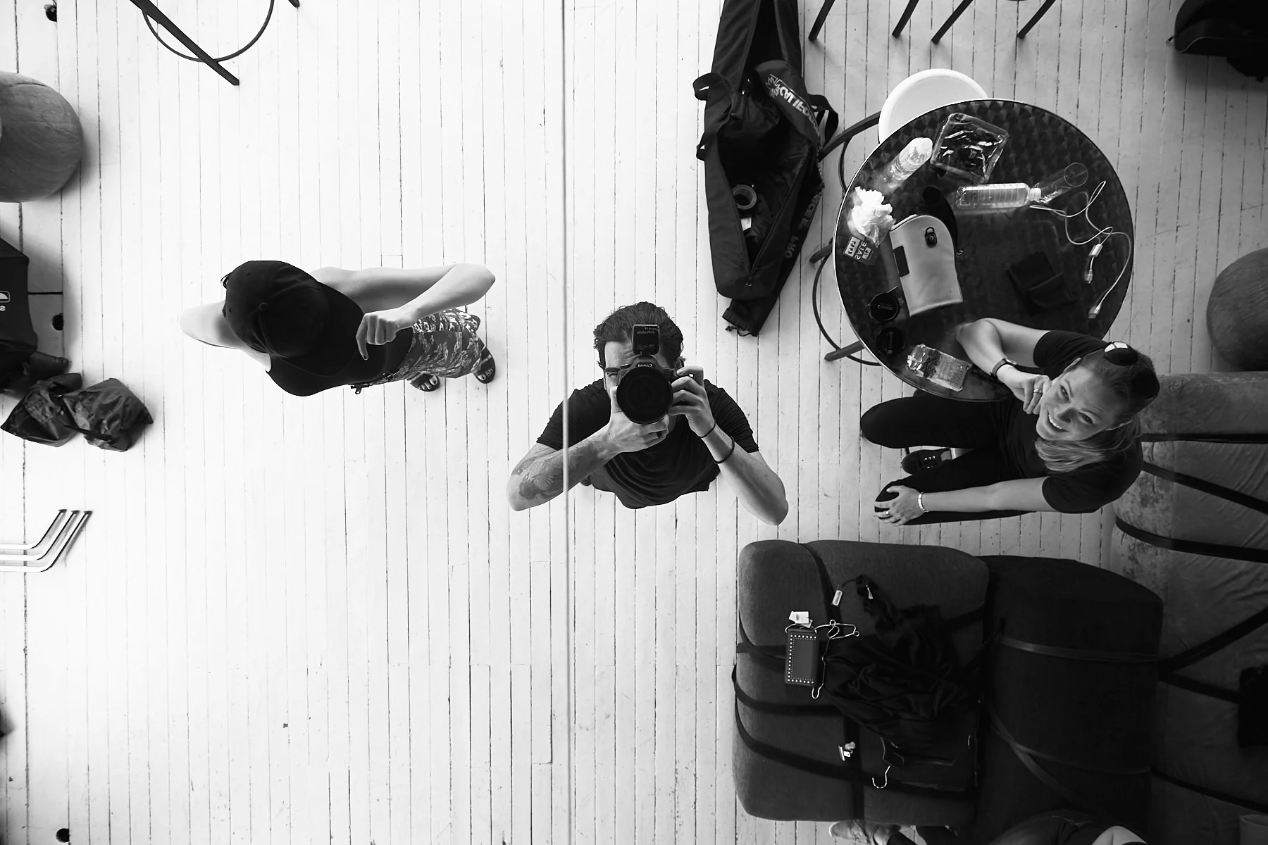 Behind the scenes moment from professional photography production