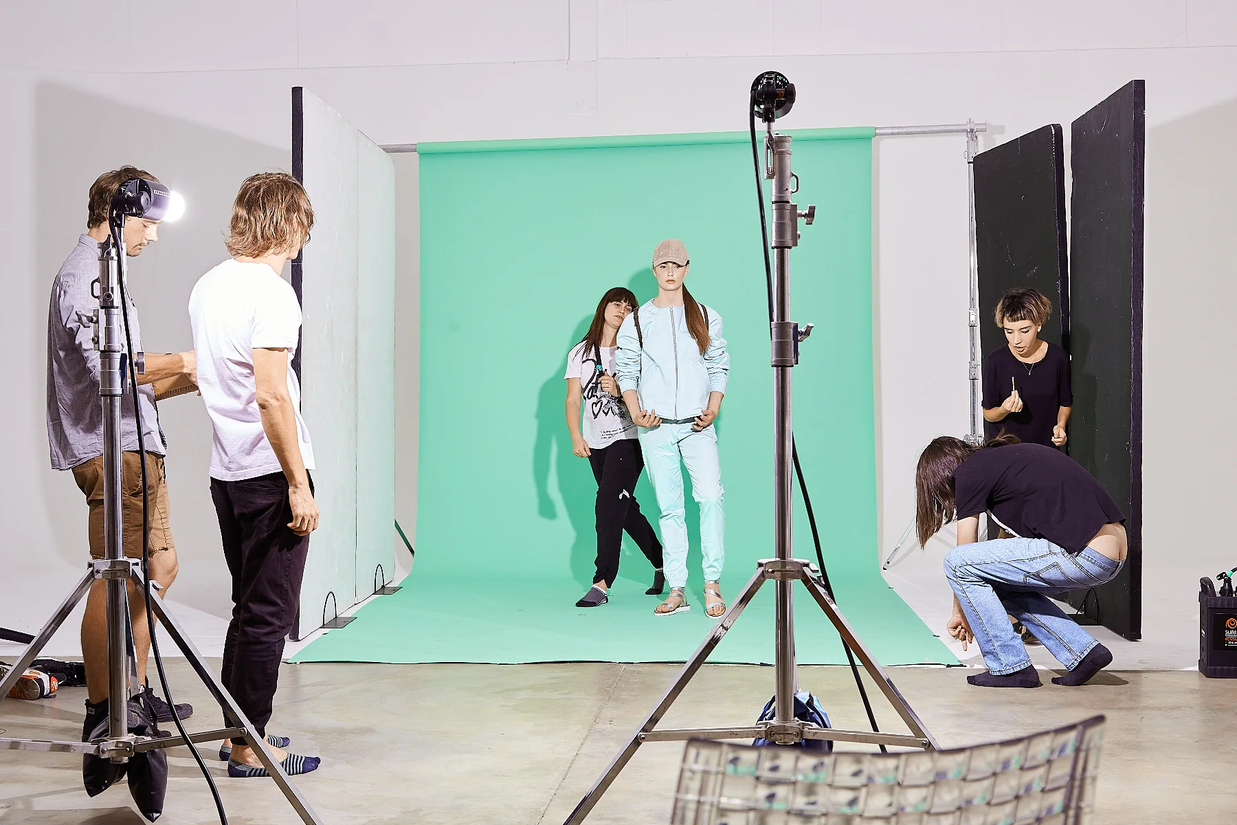 Behind the scenes moment from professional photography production