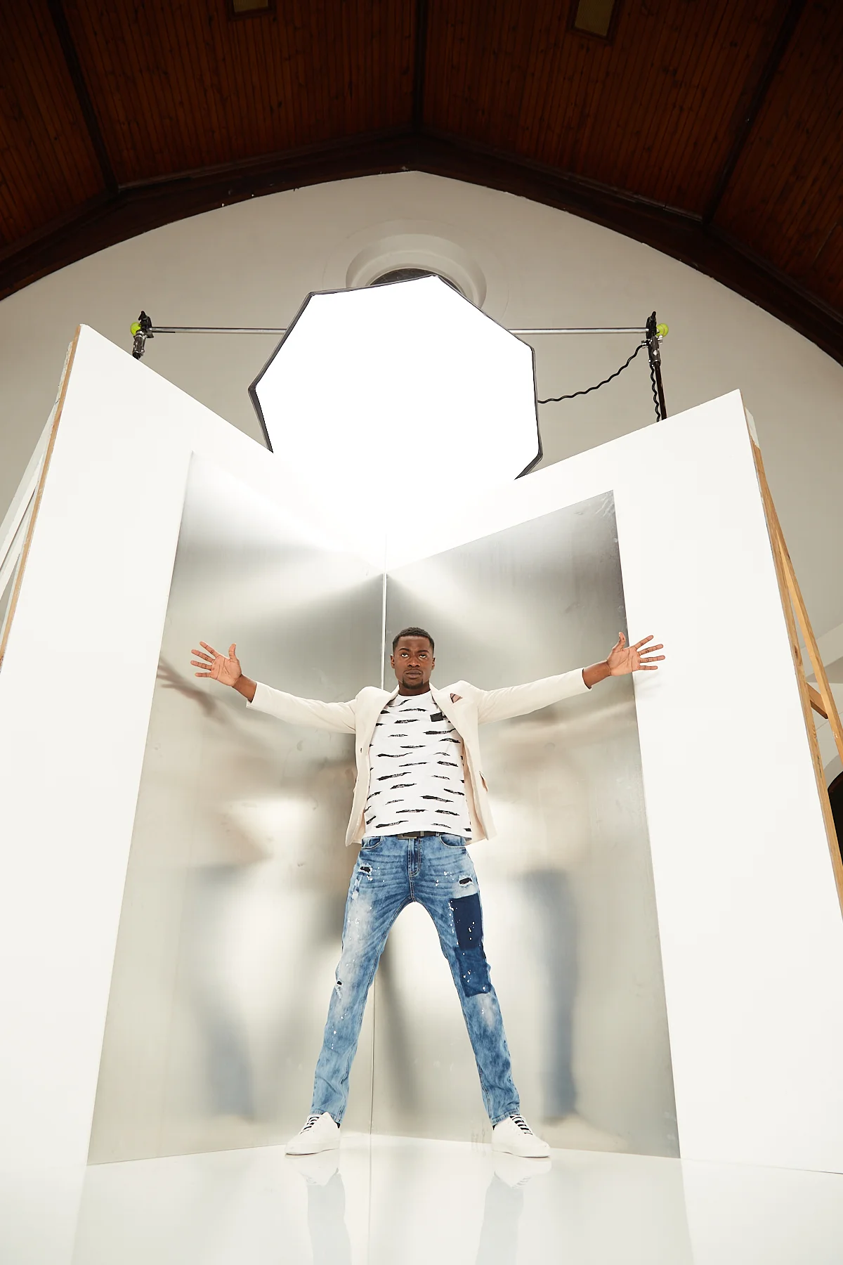 Behind the scenes moment from professional photography production