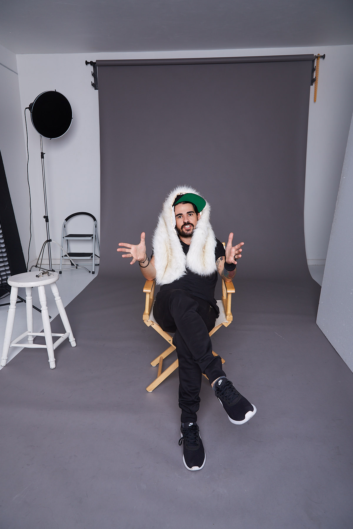 Behind the scenes moment from professional photography production