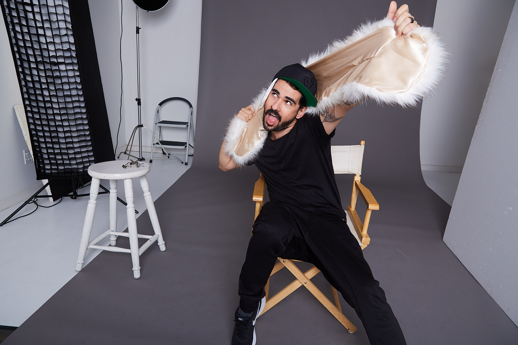 Behind the scenes moment from professional photography production